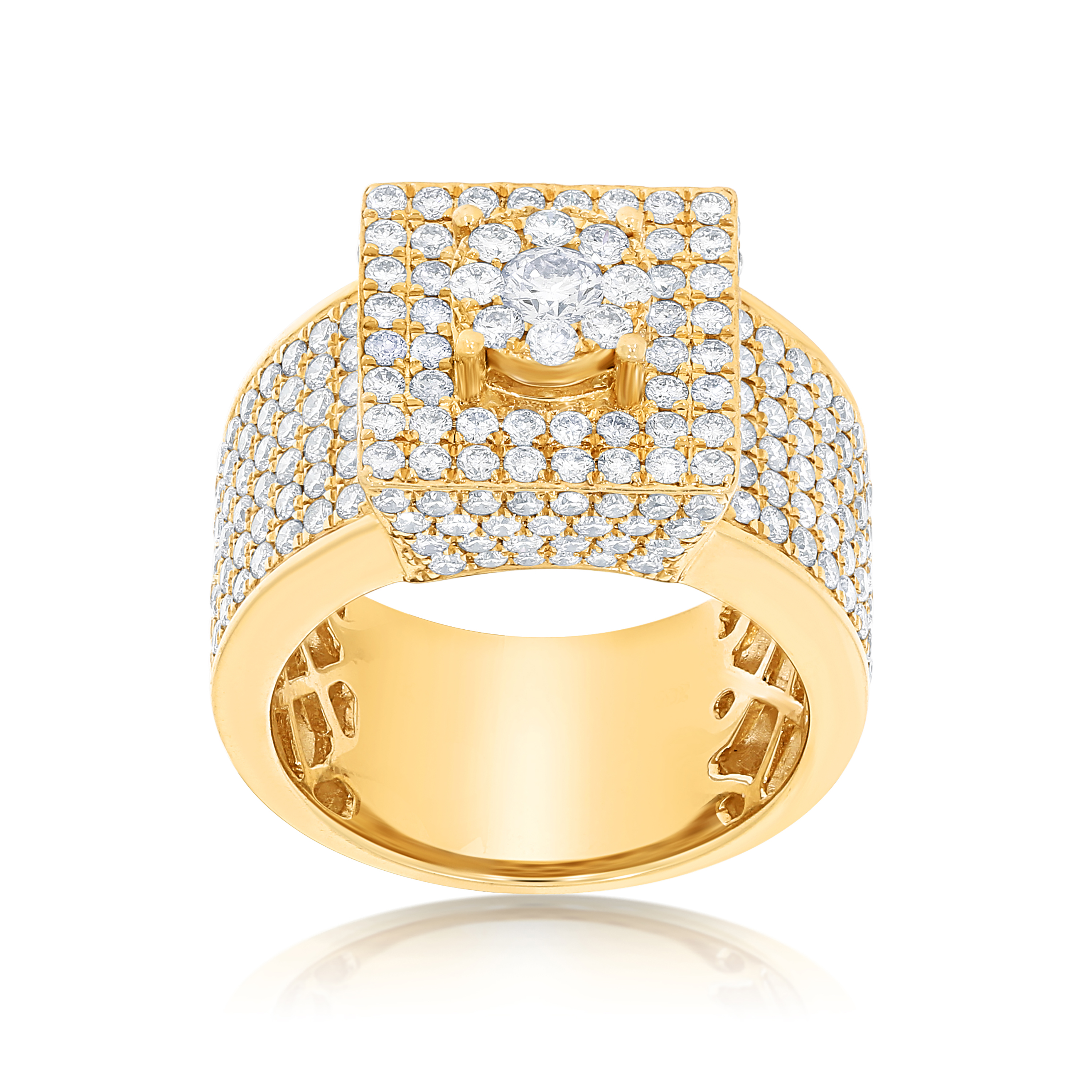 Men's Square Top Cluster Diamond Ring 3.75 ct. 10k Yellow Gold